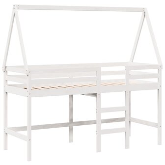 Halfhoogslaper met ladder en bedhuis grenenhout wit 80x200 cm 3