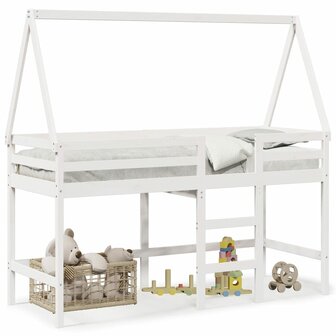 Halfhoogslaper met ladder en bedhuis grenenhout wit 90x190 cm 2