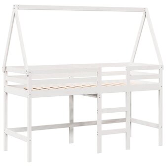 Halfhoogslaper met ladder en bedhuis grenenhout wit 90x190 cm 3