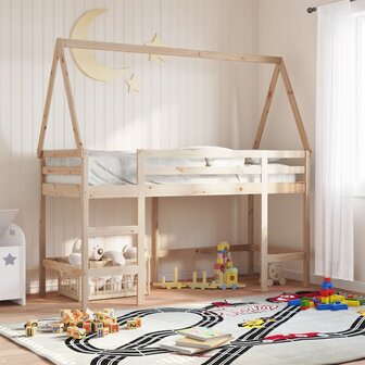 Halfhoogslaper met ladder en bedhuis grenenhout 90x200 cm 1