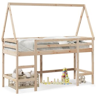 Halfhoogslaper met ladder en bedhuis grenenhout 90x200 cm 2