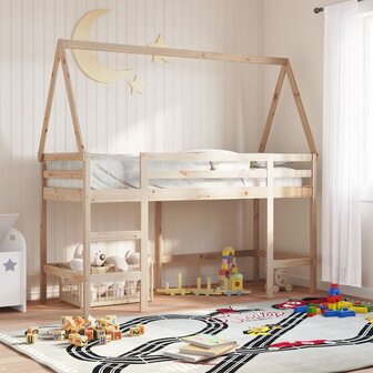 Halfhoogslaper met ladder en bedhuis grenenhout 80x200 cm 1