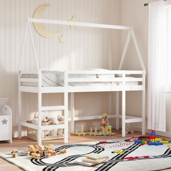 Halfhoogslaper met ladder en bedhuis grenenhout wit 80x200 cm 1