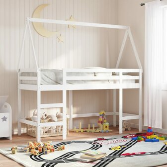 Halfhoogslaper met ladder en bedhuis grenenhout wit 90x190 cm 1