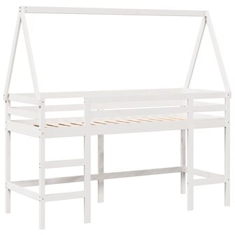 Halfhoogslaper met ladder en bedhuis grenenhout wit 90x190 cm 3