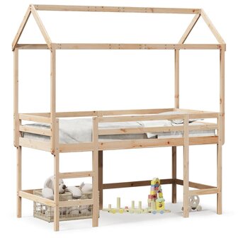 Halfhoogslaper met ladder en bedhuis grenenhout 90x200 cm 2