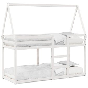 Stapelbed met bedhuis massief grenenhout wit 80x200 cm 2