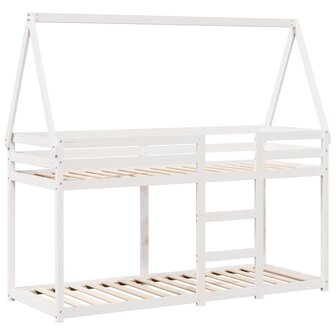 Stapelbed met bedhuis massief grenenhout wit 80x200 cm 3