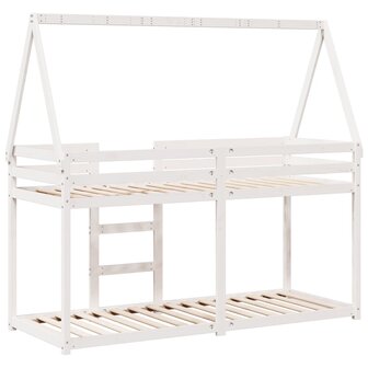 Stapelbed met bedhuis massief grenenhout wit 80x200 cm 6