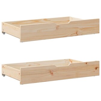 Bedlades 2 st met wieltjes 90x55x17 cm massief grenenhout 1