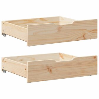 Bedlades 2 st met wieltjes 75x55x17 cm massief grenenhout 1