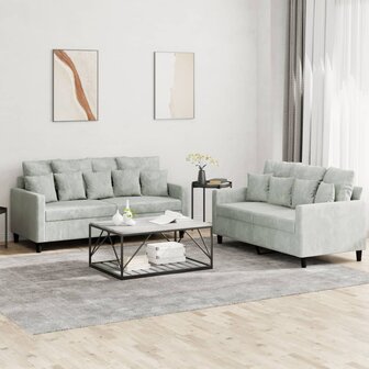 2-delige Loungeset met kussens fluweel lichtgrijs 1