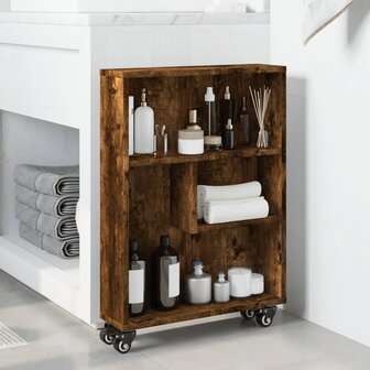 Opbergtrolley smal 48x13x68 cm bewerkt hout gerookt eikenkleur 3