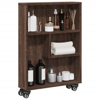 Opbergtrolley smal 48x13x68 cm bewerkt hout bruin eikenkleurig 1
