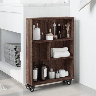 Opbergtrolley smal 48x13x68 cm bewerkt hout bruin eikenkleurig 3