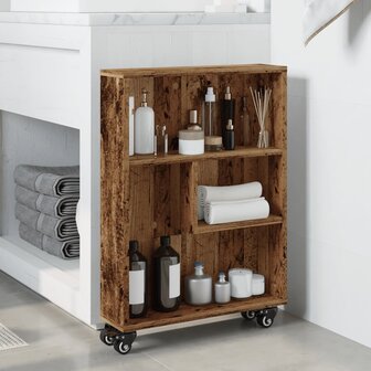 Opbergtrolley smal 48x13x68 cm bewerkt hout oud houtkleurig 3