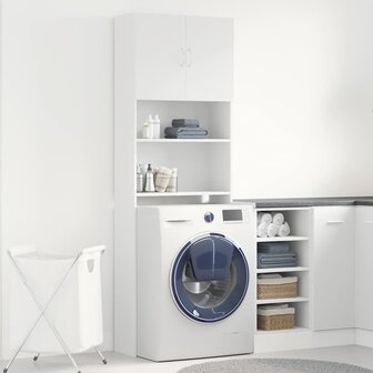 Wasmachinekast 64x24x190 cm bewerkt hout wit 3