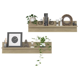 Wandschappen 2 st 80x11,5x18cm bewerkt hout sonoma eikenkleurig 7