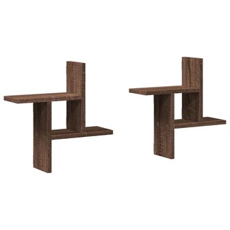 Wandschappen 2 st 38x12x38 cm bewerkt hout bruin eikenkleurig 2