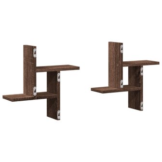 Wandschappen 2 st 38x12x38 cm bewerkt hout bruin eikenkleurig 6