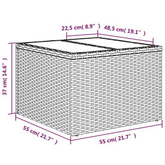 Tuintafel met glazen blad 55x55x37 cm poly rattan grijs 9