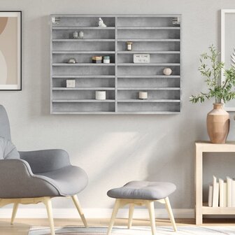 Vitrinekast 100x8,5x75 cm bewerkt hout betongrijs 3