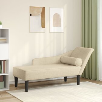 Chaise longue met kussens stof cr&egrave;mekleurig 1