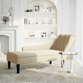 Chaise longue met kussen en rechterarmleuning stof cr&egrave;mekleurig 2