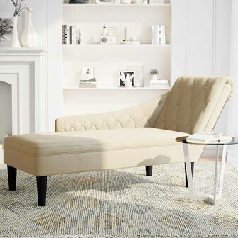 Chaise longue met kussen en rechterarmleuning stof cr&egrave;mekleurig 3