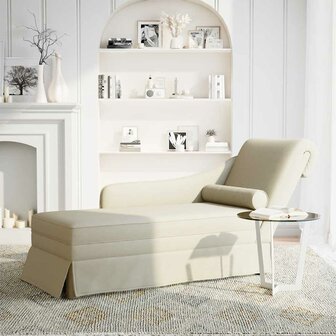Chaise longue met bolster en rechterarmleuning fluweel cr&egrave;me 2