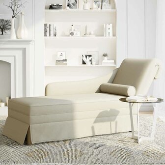 Chaise longue met bolster en rechterarmleuning fluweel cr&egrave;me 3