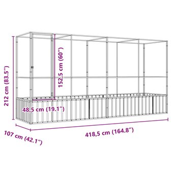 Voli&egrave;re met verlengstuk 418,5x107x212 m staal zilverkleurig 8
