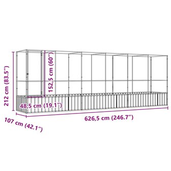 Voli&egrave;re met verlengstuk 626,5x107x212 m staal zilverkleurig 8