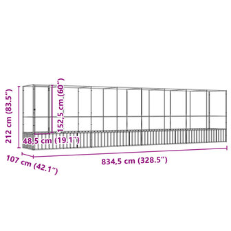 Voli&egrave;re met verlengstuk 834,5x107x212 m staal zilverkleurig 8