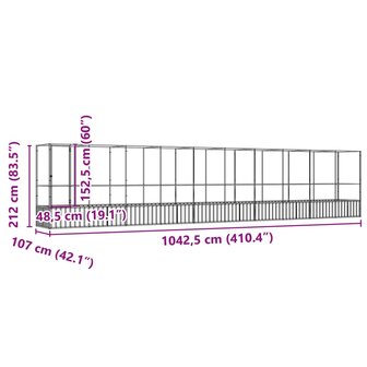 Voli&egrave;re met verlengstuk 1042,5x107x212 m staal zilverkleurig 8