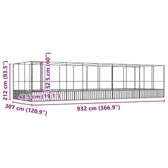 Voli&egrave;re met verlengstuk 932x307x212 m staal zilverkleurig 8
