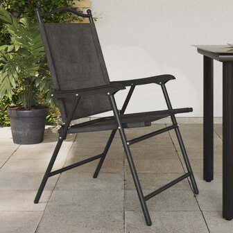 Tuinstoelen 2 st inklapbaar staal en textileen gem&ecirc;leerd grijs 1