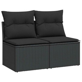 2-delige Loungeset met kussens poly rattan acacia zwart 2
