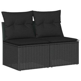 2-delige Loungeset met kussens poly rattan acacia zwart 2