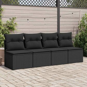 2-delige Loungeset met kussens poly rattan acacia zwart 3