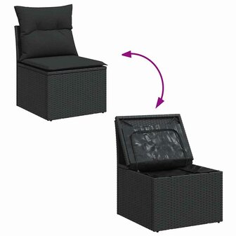 2-delige Loungeset met kussens poly rattan acacia zwart 5