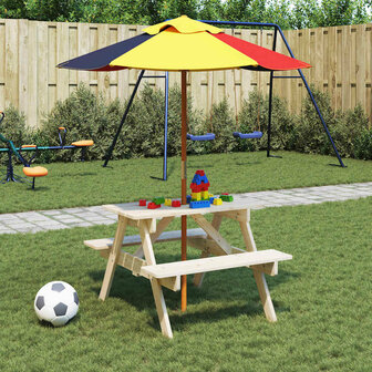 Picknicktafel voor 4 kinderen met parasolgat massief vurenhout 3