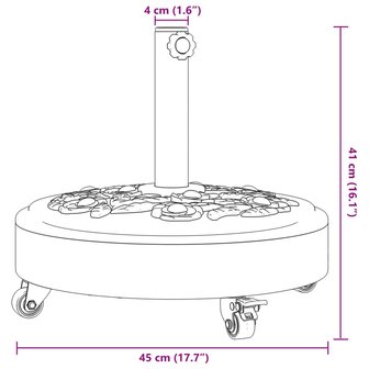 Parasolvoet met wielen voor stok van &Oslash;38 / 48 mm 27 kg rond 8