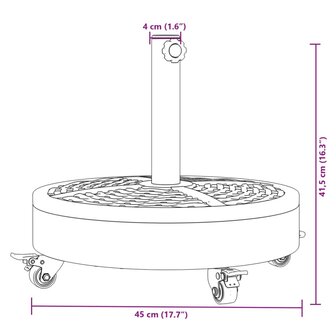 Parasolvoet met wielen voor stok van &Oslash;38 / 48 mm 27 kg rond 8