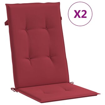 Tuinstoelkussens 2 st hoge rug 120x50x3 cm stof wijnrood 2