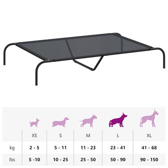 Hondenmand verhoogd 130x80x20 cm textiel en staal zwart 9
