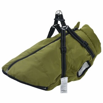 Hondenjas met harnas waterdicht reflecterend legergroen L48 1