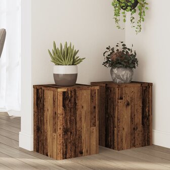 Plantenstandaards 2 st 25x25x35 cm bewerkt hout oud houtkleurig 1