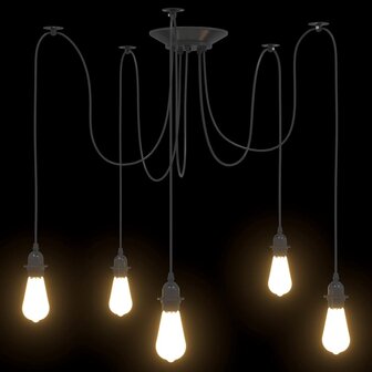 Hanglamp met 5 lamphouders E27 metaal zwart 7