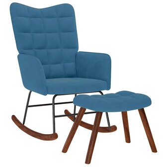 Schommelstoel met krukje fluweel blauw 1